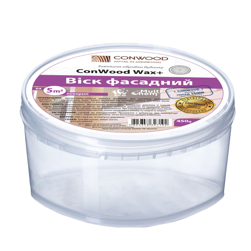 Воск для древесины наружные работы ConWood Wax+ Premium, 450 г